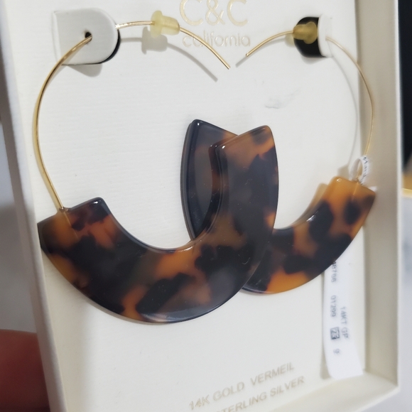 NEW C&C California Tortoise Shell Gold Vermeil Sterling Silver Hoop Earrings - Picture 2 of 7